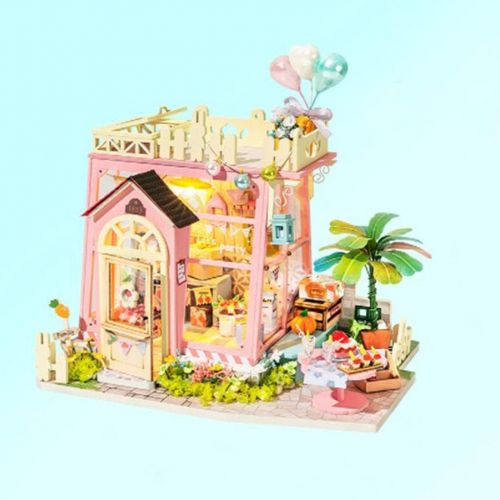 제네릭 Generic DIY Miniature Dollhouse Kit with LED Light & Furniture Accessories, 3D Puzzle House for Adult and Kids - Pink Cottage