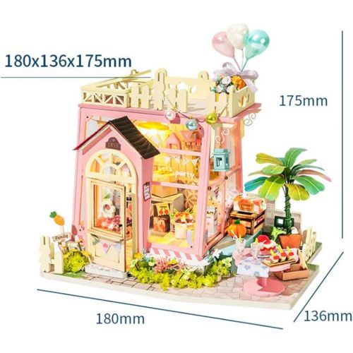 제네릭 Generic DIY Miniature Dollhouse Kit with LED Light & Furniture Accessories, 3D Puzzle House for Adult and Kids - Pink Cottage