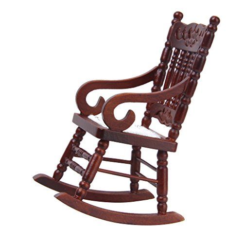 제네릭 Generic 1/12 Dollhouse Miniature Rocking Chair Model Brown