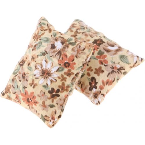 제네릭 Generic European Style 2 Piece Flower Pillow Cushion for 1/12 Dollhouse