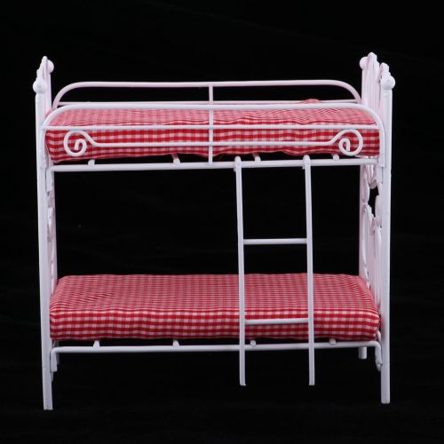 제네릭 Generic 1:12 Toy Dollhouse Miniature Bedroom Bed Metal Craft Bunk Bed Scaled Model