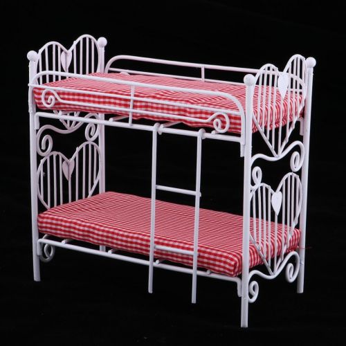 제네릭 Generic 1:12 Toy Dollhouse Miniature Bedroom Bed Metal Craft Bunk Bed Scaled Model