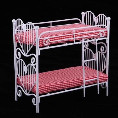 제네릭 Generic 1:12 Toy Dollhouse Miniature Bedroom Bed Metal Craft Bunk Bed Scaled Model