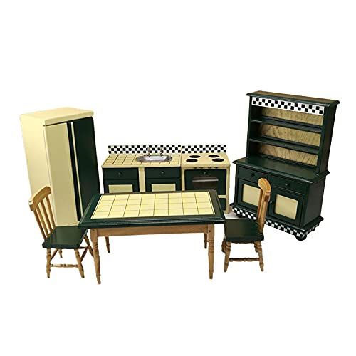 제네릭 Generic Wooden Doll Furniture Kitchen Kit for 1:12 Scale Dollhouse, Playhouse Miniature Wood Toy Furniture, Kitchen Furniture Set