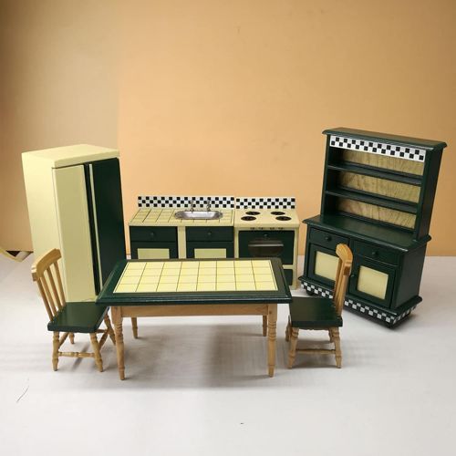 제네릭 Generic Wooden Doll Furniture Kitchen Kit for 1:12 Scale Dollhouse, Playhouse Miniature Wood Toy Furniture, Kitchen Furniture Set