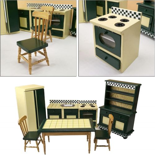 제네릭 Generic Wooden Doll Furniture Kitchen Kit for 1:12 Scale Dollhouse, Playhouse Miniature Wood Toy Furniture, Kitchen Furniture Set
