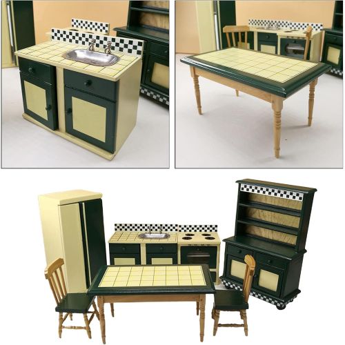 제네릭 Generic Wooden Doll Furniture Kitchen Kit for 1:12 Scale Dollhouse, Playhouse Miniature Wood Toy Furniture, Kitchen Furniture Set