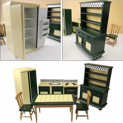 제네릭 Generic Wooden Doll Furniture Kitchen Kit for 1:12 Scale Dollhouse, Playhouse Miniature Wood Toy Furniture, Kitchen Furniture Set