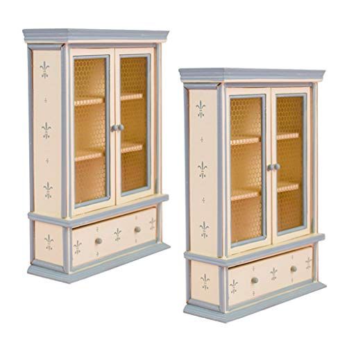 제네릭 Generic 2 Pieces 1/12 Dolls House Miniatures Furniture Wooden Cabinet DIY Ornaments