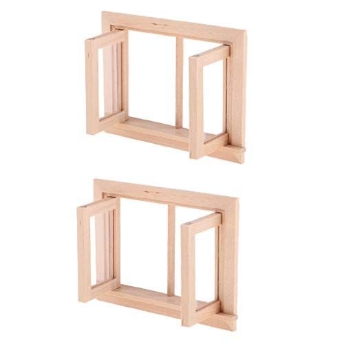 제네릭 Generic 2pcs Miniature Unpainted 2-Pane Window Frame for 1/12 Dollhouse DIY Material