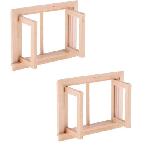 제네릭 Generic 2pcs Miniature Unpainted 2-Pane Window Frame for 1/12 Dollhouse DIY Material