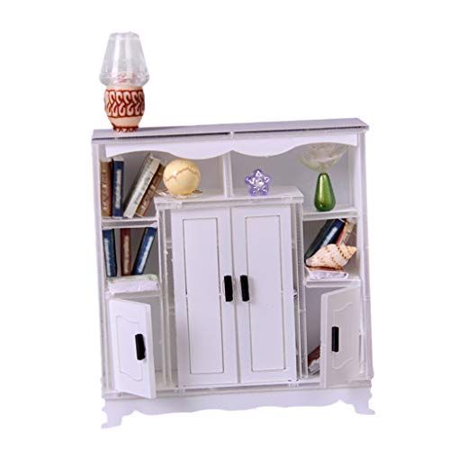 제네릭 Generic 1:12 Miniature Showcase Bookcase Dollhouse Furniture Accessories, White &
