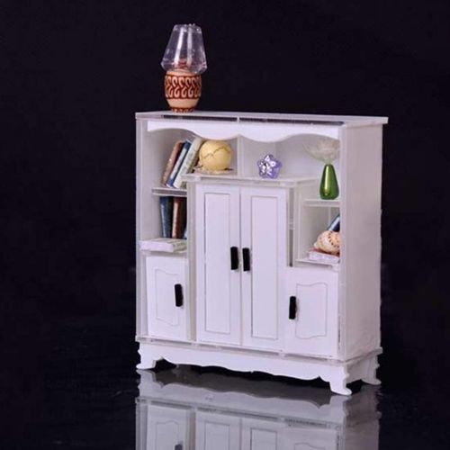 제네릭 Generic 1:12 Miniature Showcase Bookcase Dollhouse Furniture Accessories, White &