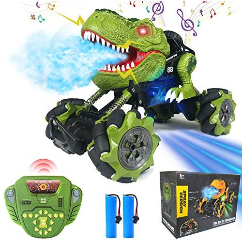 제네릭 Generic Remote Control Dinosaur Car, RC T-Rex 11 Inch Powerful Drift Truck Toy for Boys, Flash Roar Spray & Programmable 2 Rechargeable Batteries 4WD 2.4Ghz