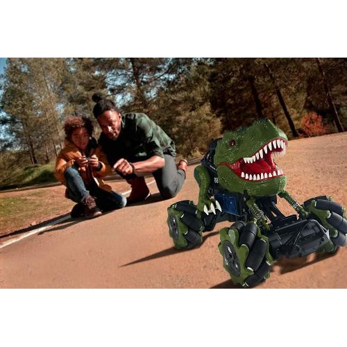 제네릭 Generic Remote Control Dinosaur Car, RC T-Rex 11 Inch Powerful Drift Truck Toy for Boys, Flash Roar Spray & Programmable 2 Rechargeable Batteries 4WD 2.4Ghz