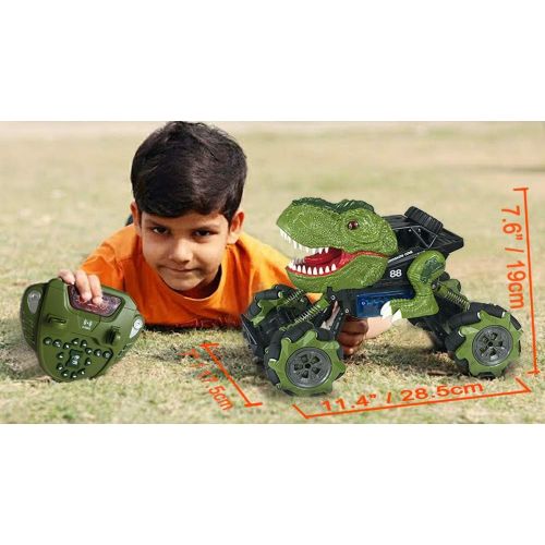 제네릭 Generic Remote Control Dinosaur Car, RC T-Rex 11 Inch Powerful Drift Truck Toy for Boys, Flash Roar Spray & Programmable 2 Rechargeable Batteries 4WD 2.4Ghz