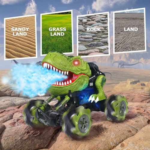 제네릭 Generic Remote Control Dinosaur Car, RC T-Rex 11 Inch Powerful Drift Truck Toy for Boys, Flash Roar Spray & Programmable 2 Rechargeable Batteries 4WD 2.4Ghz