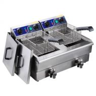 Generic Heavy Duty 20L Dual Tank Stainless Steel Electric Deep Fryer w Drain Timer Baskets for French Fry Chicken Wing Drumstick Commercial Kitchen Restaurant Catering