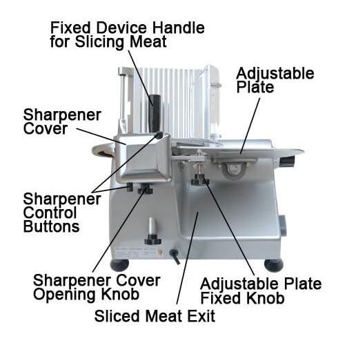 제네릭 Generic Professional Stainless Steel Electric Food Slicer Butcher Equipment Meat Cheese Deli Chopper 10-inch Disc Blade 240 Watts 530rpm Appliance CE for Home