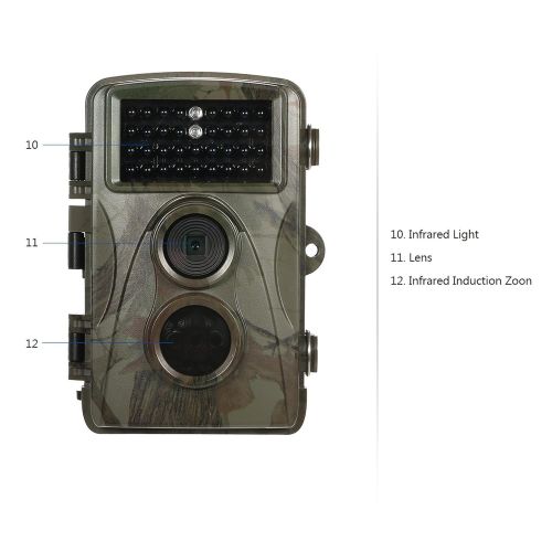 제네릭 Generic 12MP 720P Hunting Camera Waterproof Wild Trail Camera Infrared Night Vision Camera Animal Observation Recorder with Mount&Cable