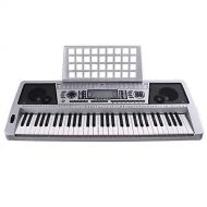 Generic 61 Keys Electronic Keyboard Piano Organ Electric Digital Musical Instrument w/Music Books Stand for Beginners & Hobbyists Silver