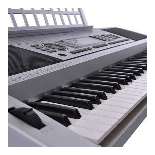 제네릭 Generic 61 Keys Electronic Keyboard Piano Organ Electric Digital Musical Instrument wMusic Books Stand for Beginners & Hobbyists Silver