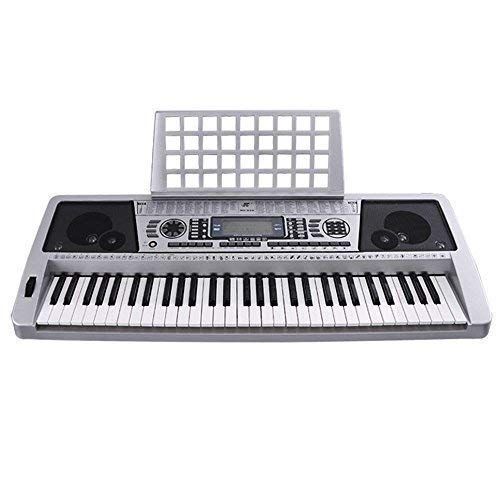 제네릭 Generic 61 Keys Electronic Keyboard Piano Organ Electric Digital Musical Instrument wMusic Books Stand for Beginners & Hobbyists Silver