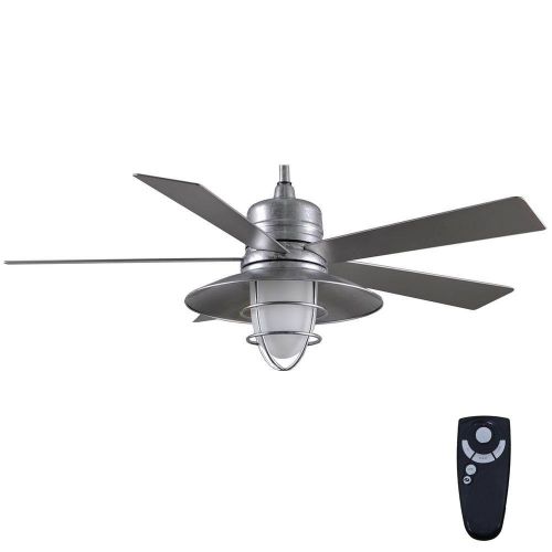 제네릭 Generic Home Decorators Collection Grayton 54 in. LED IndoorOutdoor Galvanized Ceiling Fan with Light Kit and Remote Control