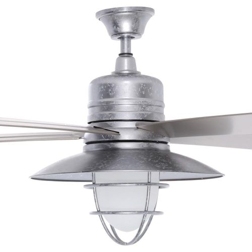 제네릭 Generic Home Decorators Collection Grayton 54 in. LED IndoorOutdoor Galvanized Ceiling Fan with Light Kit and Remote Control