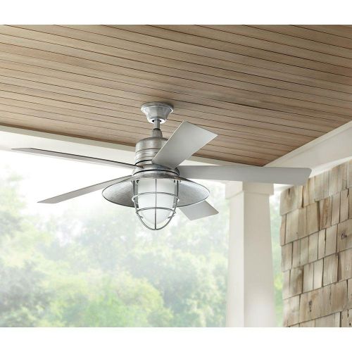 제네릭 Generic Home Decorators Collection Grayton 54 in. LED IndoorOutdoor Galvanized Ceiling Fan with Light Kit and Remote Control