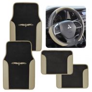 Generic 4 piece Beige Tan-Black Trim Car Floor Mats and Speed Grip Steering wheel cover