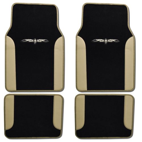 제네릭 Generic 4 piece Beige Tan-Black Trim Car Floor Mats and Speed Grip Steering wheel cover