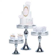 Generic Gold/Silver Round Metal Cake Stand Dessert Stand with Crystal Beads and Dangles (Medium, Silver)