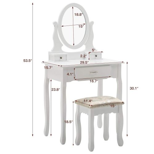 제네릭 Generic HONBAY Makeup Vanity Table Set, Cushioned Stool and Surprise Gift Makeup Organizer with Oval Mirror, 3 Drawers Dressing Table White (White)