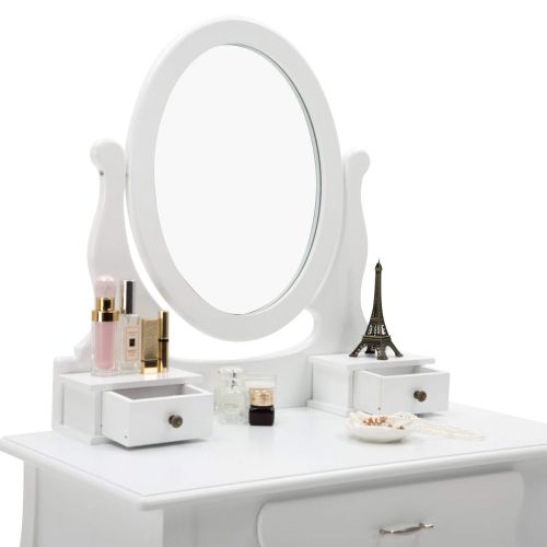 제네릭 Generic HONBAY Makeup Vanity Table Set, Cushioned Stool and Surprise Gift Makeup Organizer with Oval Mirror, 3 Drawers Dressing Table White (White)