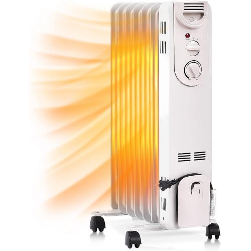 제네릭 Generic Hysache 1500W Oil Filled Radiator Heater, Portable Space Heater w/ 3 Heat Settings & Adjustable Thermostat, Overheat & Tip-Over Protection, Electric Heater for Bedroom, Easy Moveme