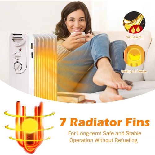 제네릭 Generic Hysache 1500W Oil Filled Radiator Heater, Portable Space Heater w/ 3 Heat Settings & Adjustable Thermostat, Overheat & Tip-Over Protection, Electric Heater for Bedroom, Easy Moveme