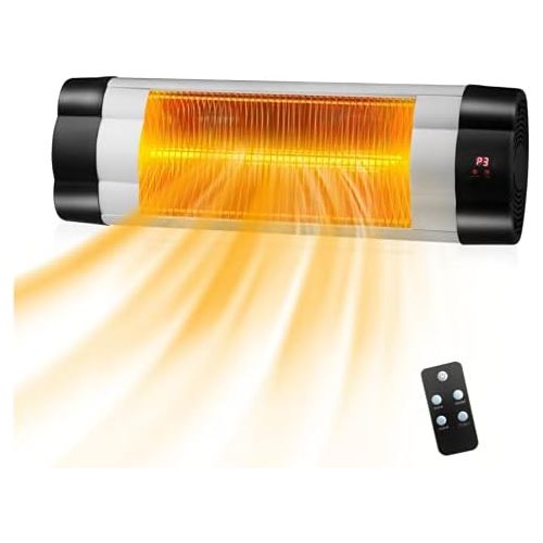제네릭 Generic, Rainfally Electric Infrared Heater w Remote Control, WallMounted Patio Heater w 3 Settings & Timer Function, IP34 Waterproof Indoor, Outdoor Heater w Overheat Protection,