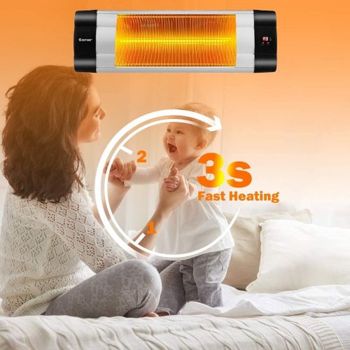 제네릭 Generic, Rainfally Electric Infrared Heater w Remote Control, WallMounted Patio Heater w 3 Settings & Timer Function, IP34 Waterproof Indoor, Outdoor Heater w Overheat Protection,