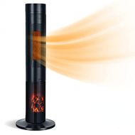 Generic Salches 1500W Ceramic Space Heater, Electric Tower Heater w/Overheat & Tip-Over Protection, 34” Portable PTC Heater w/3D Flame, Remote, 4 Modes & 12H Timer, Oscillating Slim Heater