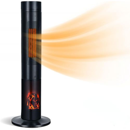 제네릭 Generic Salches 1500W Ceramic Space Heater, Electric Tower Heater w/Overheat & Tip-Over Protection, 34” Portable PTC Heater w/3D Flame, Remote, 4 Modes & 12H Timer, Oscillating Slim Heater