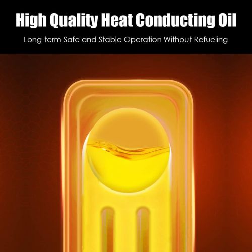 제네릭 Generic Hysache Oil-Filled Radiator Heater, 1500W Portable Space Heater with Adjustable Thermostat, 3 Heat Settings, Tip-Over & Overheat Protection, Quiet Full Room Heater for Indoor Home