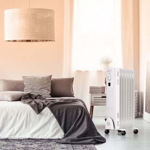 제네릭 Generic FUTADA Oil Filled Radiator Heater, 1500W Portable Space Heater w/ Adjustable Thermostat & 3 Heat Settings, Dual Safe Protection, Energy-Saving Electric Heater with Universal Wheels