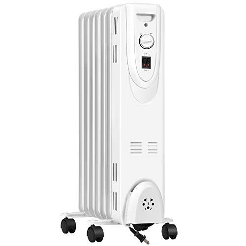 제네릭 Generic Hysache 1500W Oil Filled Radiator Heater, Portable Space Heater with 3 Heating Mode, Adjustable Thermostat, Tip-Over & Overheat Protection, Electric Energy-Saving Heater for Home,