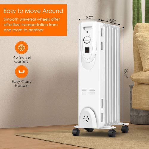 제네릭 Generic Hysache 1500W Oil Filled Radiator Heater, Portable Space Heater with 3 Heating Mode, Adjustable Thermostat, Tip-Over & Overheat Protection, Electric Energy-Saving Heater for Home,