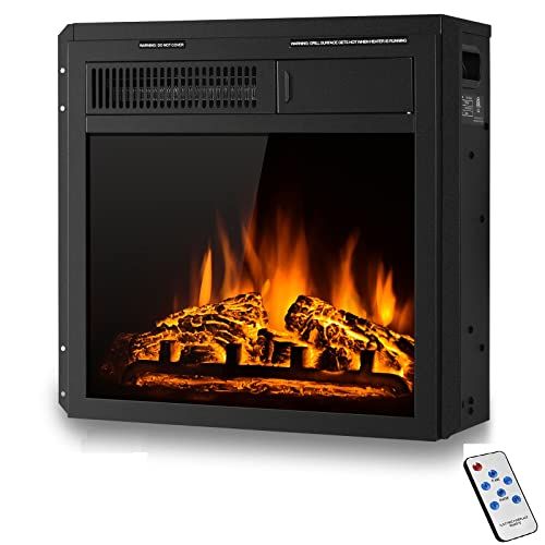 제네릭 Generic Hysache 18 Inch Electric Fireplace Heater w/Real and Bright Flame Effect, Adjustable Brightness, Remote Control, 750/1500W Indoor Electric Heater for Small Spaces Inserted in TV or