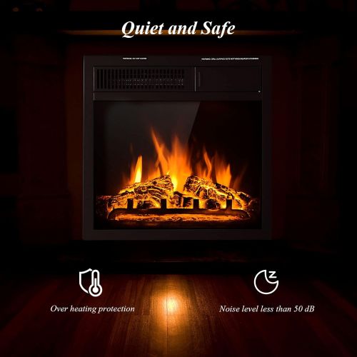 제네릭 Generic Hysache 18 Inch Electric Fireplace Heater w/Real and Bright Flame Effect, Adjustable Brightness, Remote Control, 750/1500W Indoor Electric Heater for Small Spaces Inserted in TV or