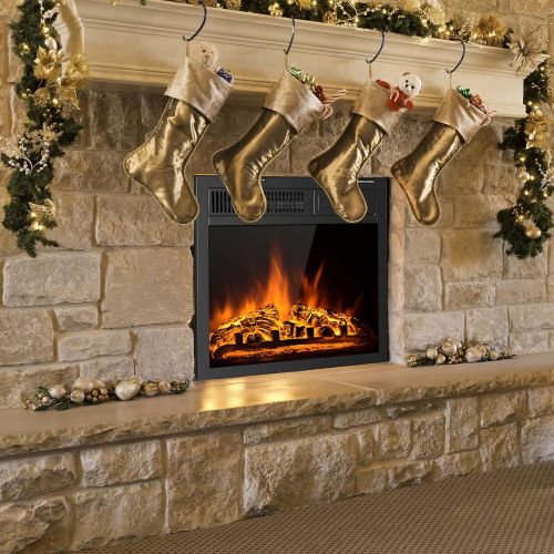 제네릭 Generic Hysache 18 Inch Electric Fireplace Heater w/Real and Bright Flame Effect, Adjustable Brightness, Remote Control, 750/1500W Indoor Electric Heater for Small Spaces Inserted in TV or