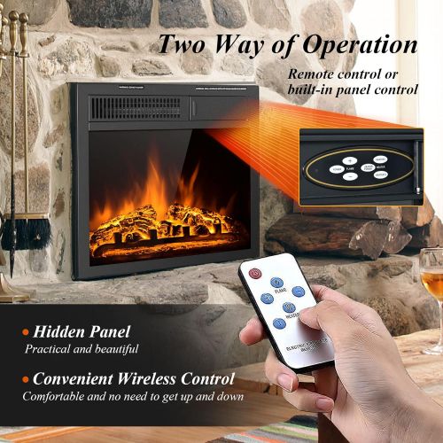 제네릭 Generic Hysache 18 Inch Electric Fireplace Heater w/Real and Bright Flame Effect, Adjustable Brightness, Remote Control, 750/1500W Indoor Electric Heater for Small Spaces Inserted in TV or