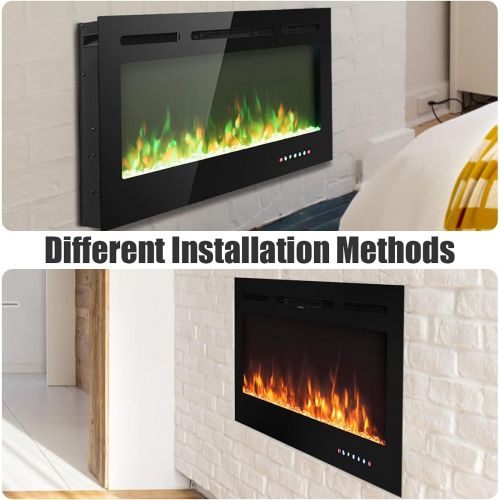 제네릭 Generic Hysache 36 Electric Fireplace, 750W/1500W Recessed Fireplace Heater with 9 Available Flame Color & 5 Brightness, Remote Control, Overheating Protection, 8 H Timer, Suitable for Ind